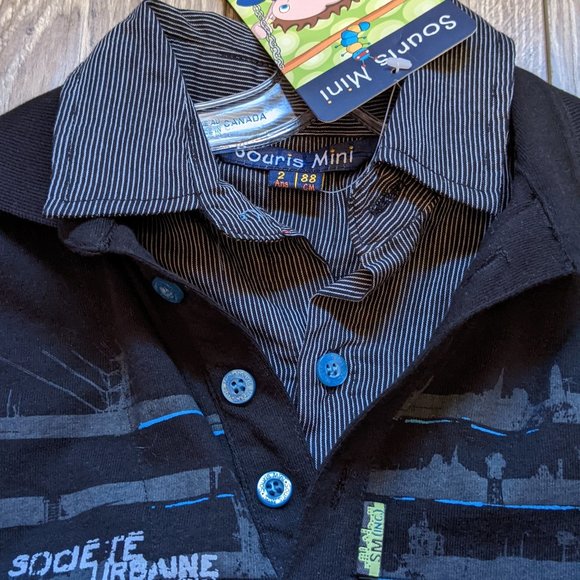 [KIDS 2/$40] NWT Toddler Boy (2T) - SOURIS MINI Polo Dress Shirt Fooler - Picture 3 of 5